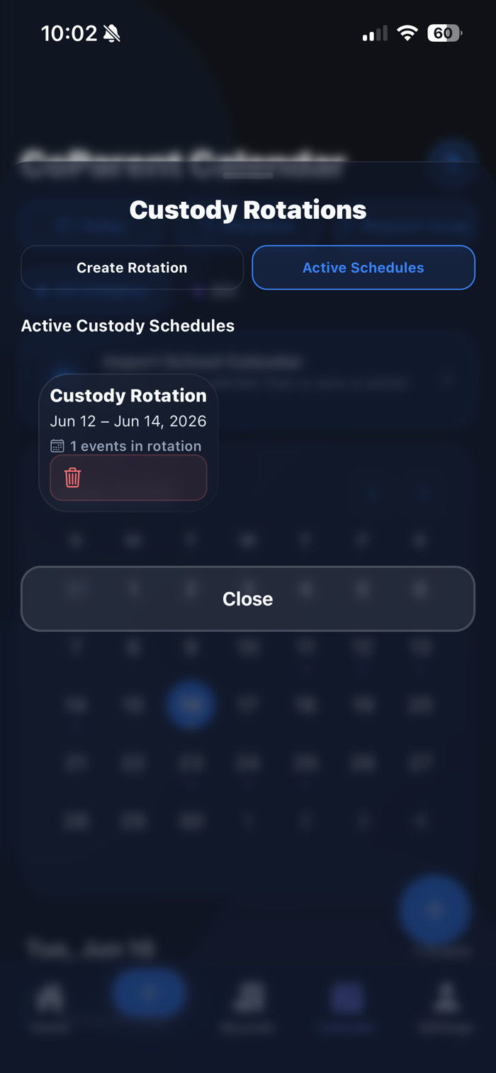 Active custody schedules in CoParent Connect