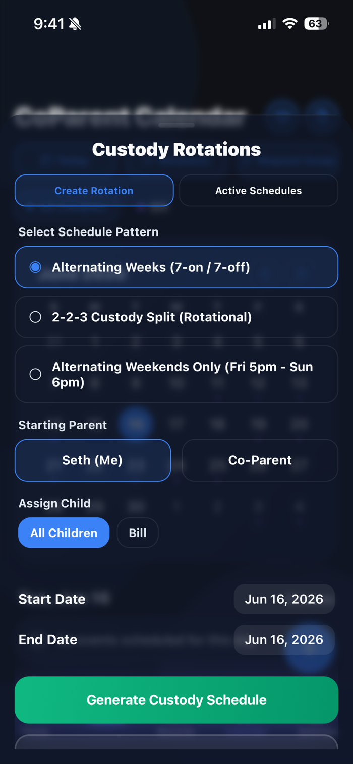 Create a custody rotation schedule in CoParent Connect