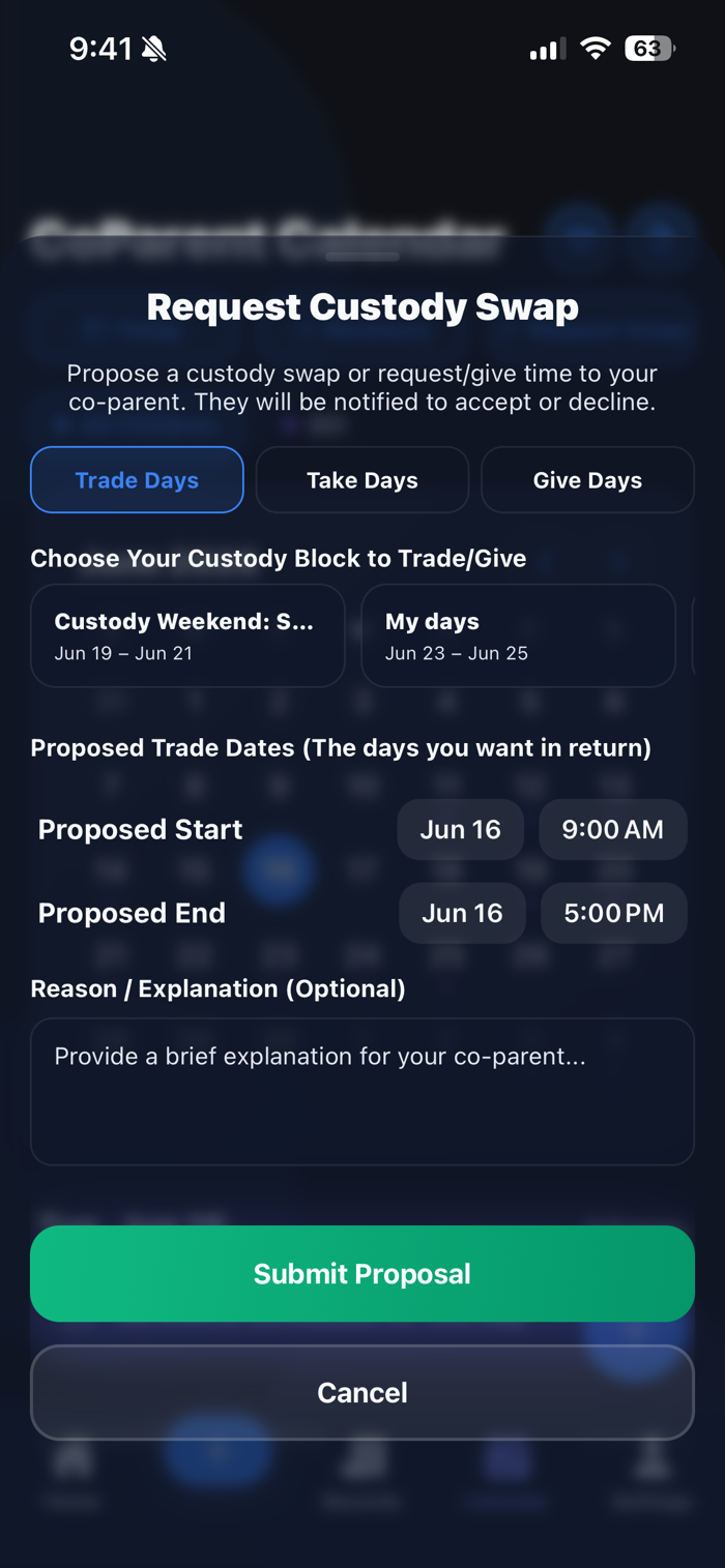 Request a custody swap in CoParent Connect
